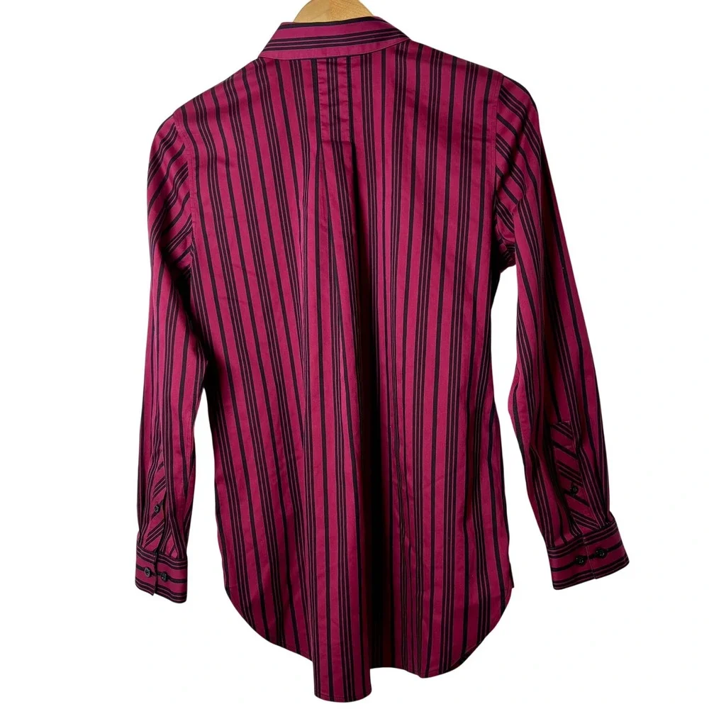 Chico's Button Down‎ Shirt Womens 0 Burgundy Black Striped Long Sleeve Top